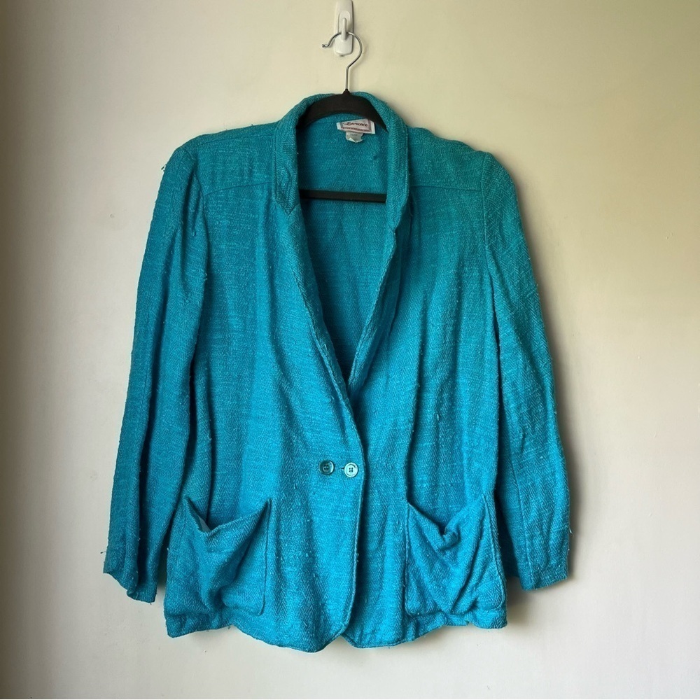 Vintage Laurence 80s Turquoise Blue Textured Knit Blazer 11/12 M